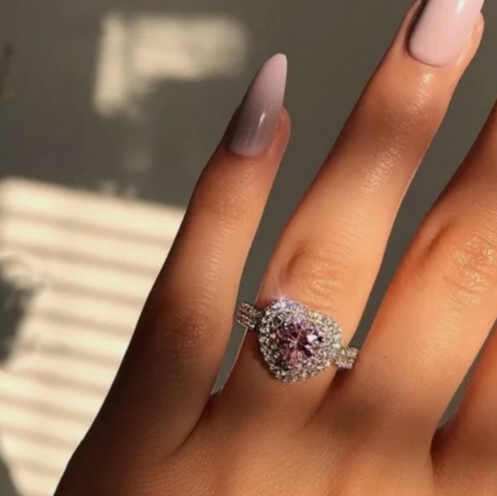 925 SILVER PINK SAPPHIRE GEMSTONE HEART RING - Picture 2 of 3